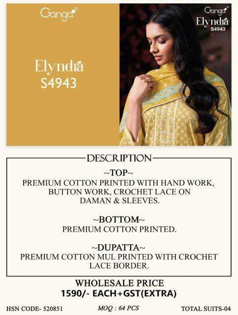 Ganga elyndra 4943 outlook cotton dress materials wholesalers